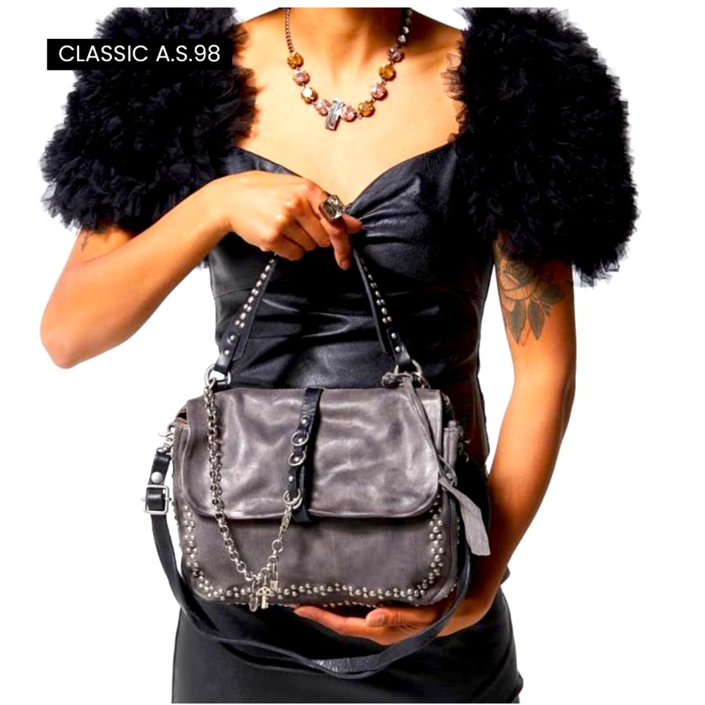 A.S.98 Saddle Bag Studded Moto Steampunk Crossbody Shoulder + Bracelet AS 98